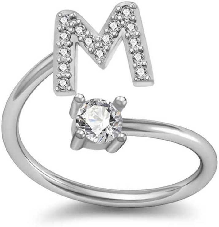 Divastri Jewellery Stylish Heart Name Alphabet Letter Initial M Rings For Girls Women Girlfriend Men Boys Couple American Diamond Adjustable Valentine Gifts Love Ring Stone Copper Brass Crystal Cubic Zirconia Silver Plated