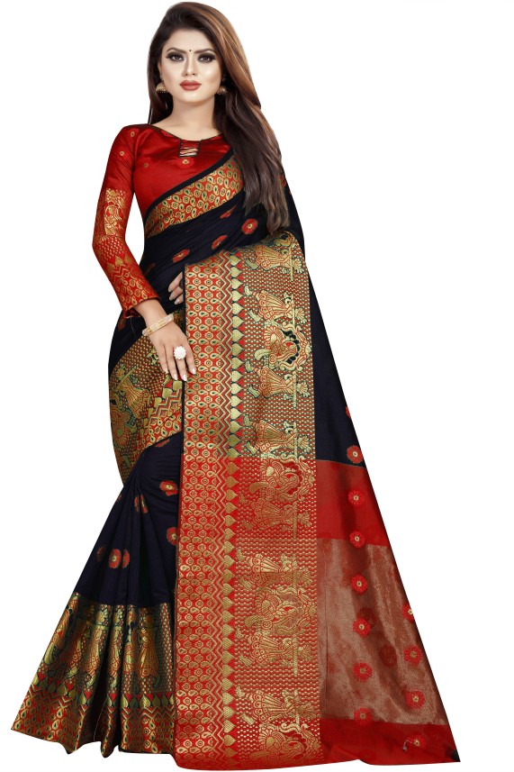 red and black saree flipkart