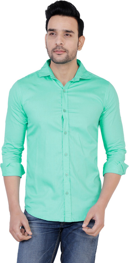 wear me Men Solid Casual Green Shirt 