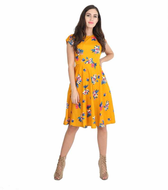 Flageferray Women A Line Yellow Dress Buy Flageferray Women A Line Yellow Dress Online At Best Prices In India Flipkart Com