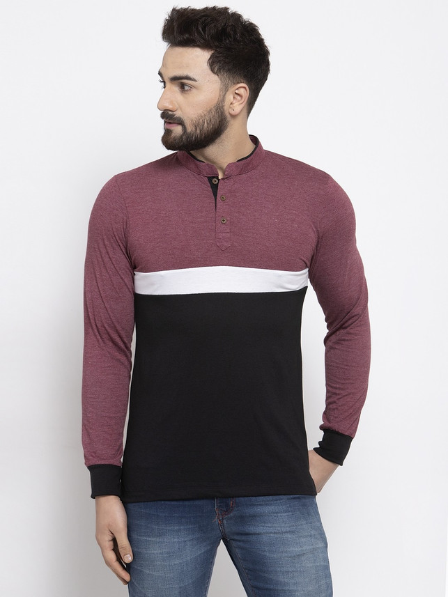 KALT Color Block Men Mandarin Collar 