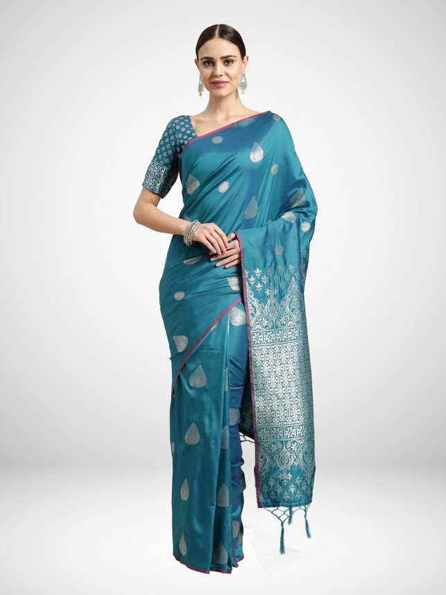 Buy Ratnavati Woven Fashion Silk Blend Light Blue Sarees Buy Ratnavati Woven Fashion Silk Blend Light Blue Sarees