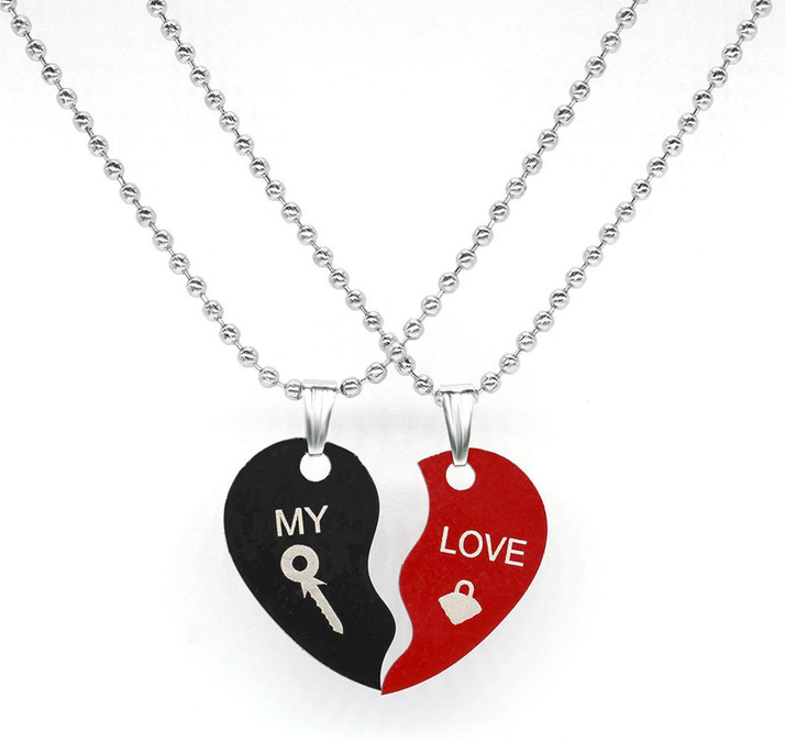 Love Dual Broken Heart Pendant Chain 