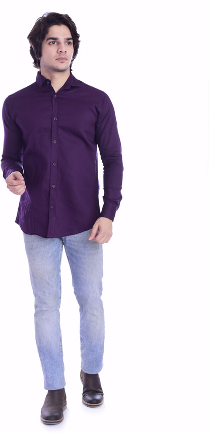 Men Solid Casual Purple Shirt 
