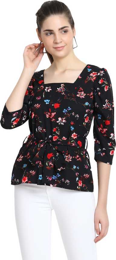 Proficiens Casual 3 4 Sleeve Floral Print Women Black Top Buy