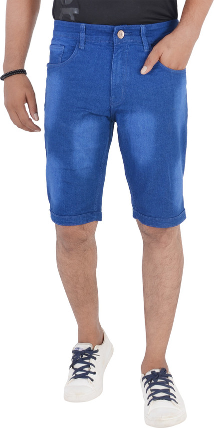 Solid Men Denim Blue Denim Shorts 