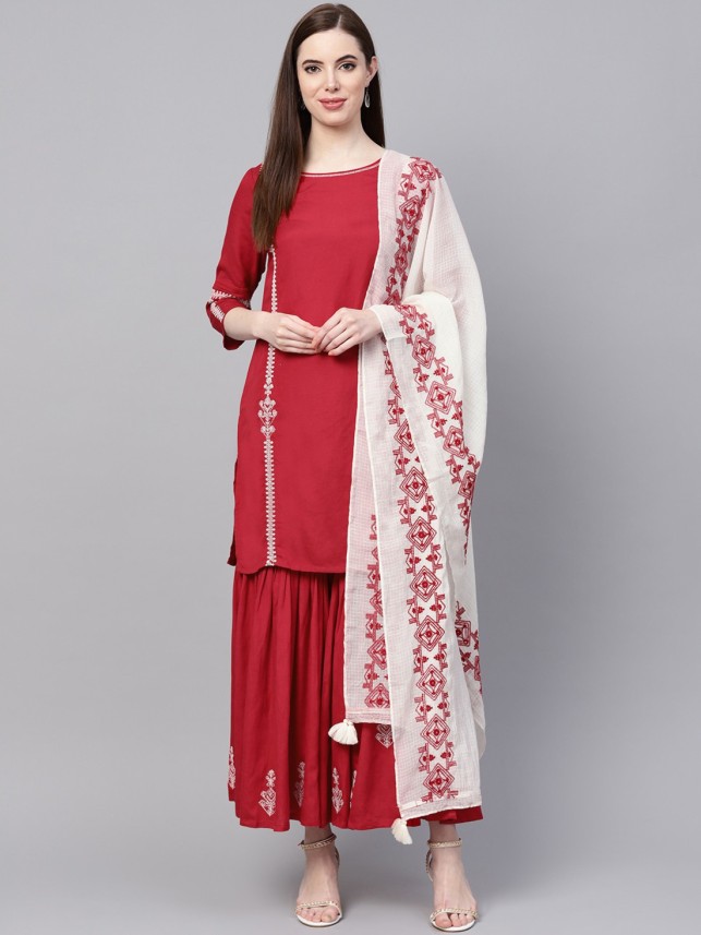 w red sharara set