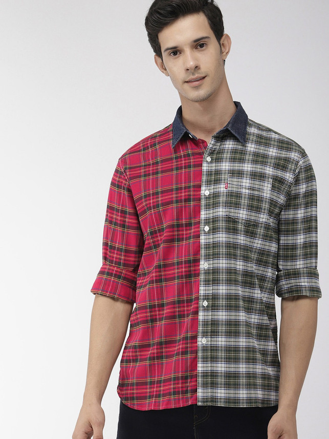 Men Checkered Casual Dark Green Shirt 