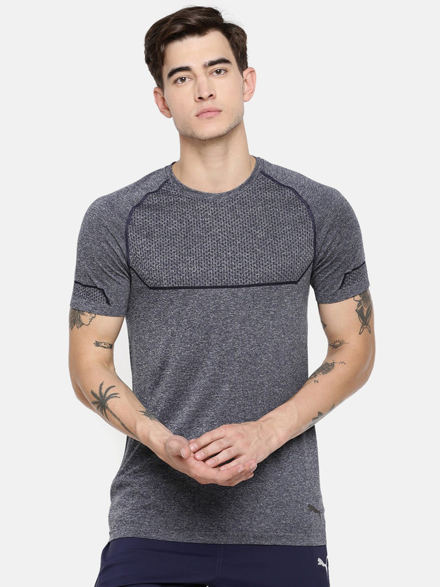 PUMA Textured Men Round Neck Blue T 