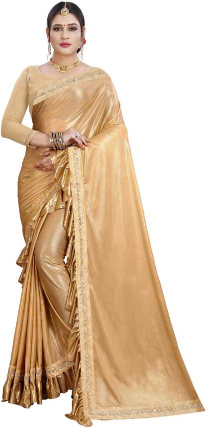 Buy Magneitta Embellished, Solid Bollywood Lycra Blend Gold Sarees ...
