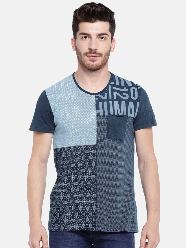 BEING HUMAN Printed Men Round Neck Blue 