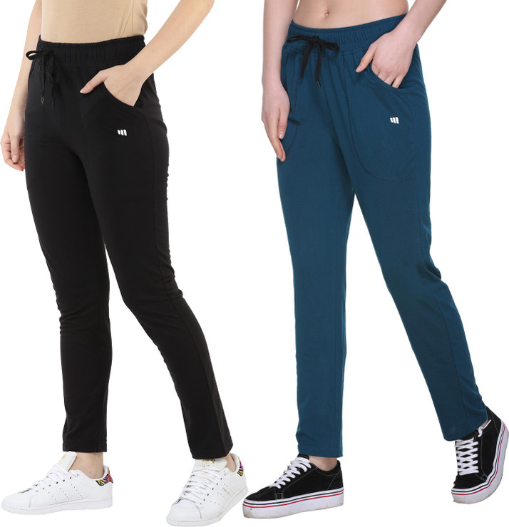 Solid Women Blue, Black Track Pants 