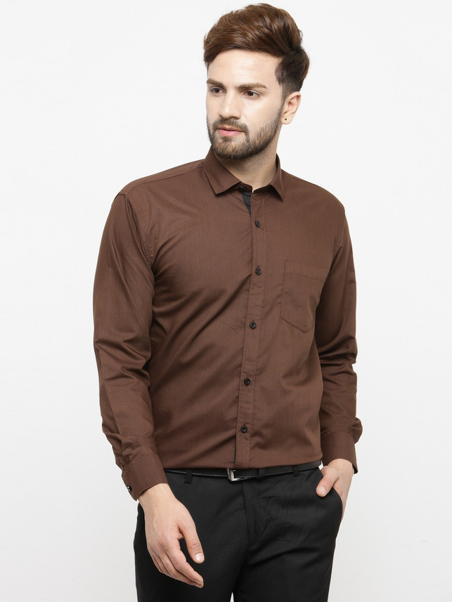 JAINISH Men Solid Formal Brown Shirt 