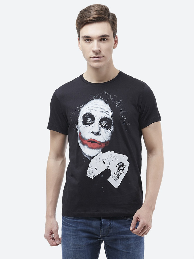 Men Round Neck Black T-Shirt 