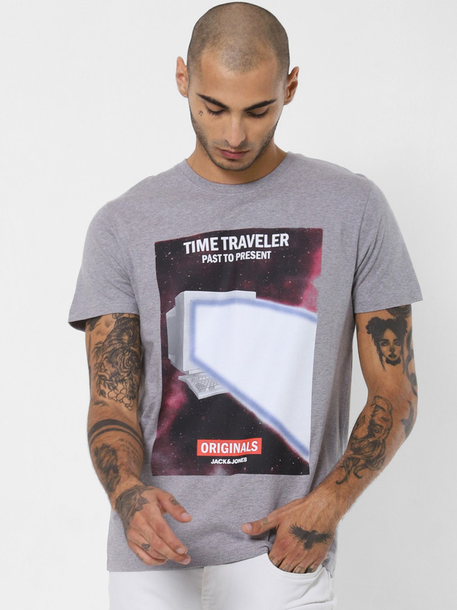 JONES Printed Men Round Neck Grey 