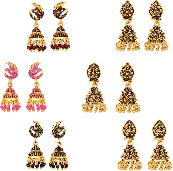 Flipkart Com Buy Pink Villa Combo Of 6 Pairs Earrings Stylish Designer Traditional Marriage Party Jhumkis For Ladies Womens Small Drop Jhumki Earrings Set Alloy Jhumki Earring Online At Best Prices