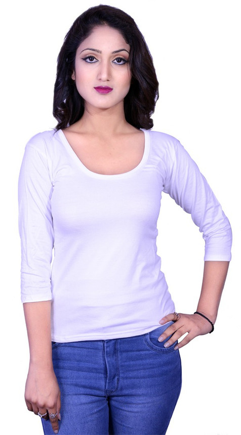 Solid Women Scoop Neck White T-Shirt 