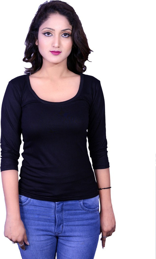 Deep Collection Solid Women Scoop Neck 