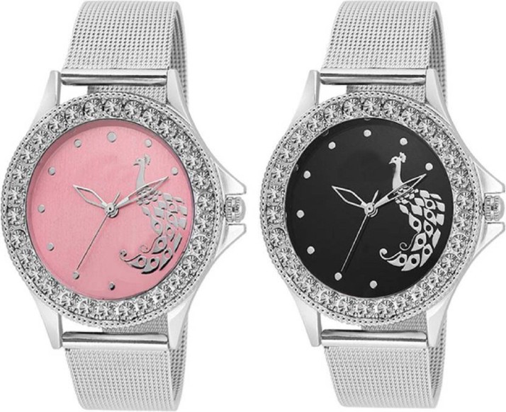 Miss Perfect PINK BLACK CHAIN Watch 