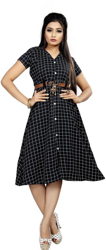 KRIFRA Women A-line Black Dress - Buy 