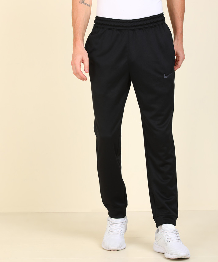 nike solid men black track pants
