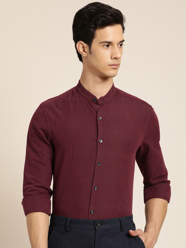 Jai Textiles Men Solid Casual Maroon 