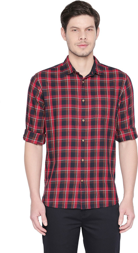 Pantaloons Men Checkered Casual Red 