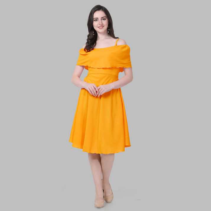 Dhvani Creation Women A Line Yellow Dress Buy Dhvani Creation Women A Line Yellow Dress Online At Best Prices In India Flipkart Com
