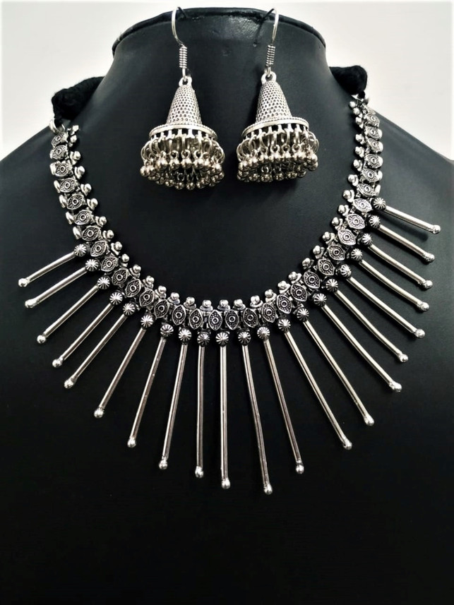 Swarnalekha Oxidised Silver Jhumki 