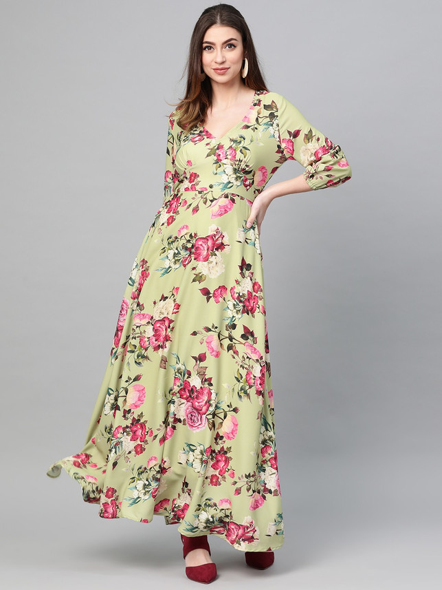 SASSAFRAS Women Maxi Red, Green Dress 