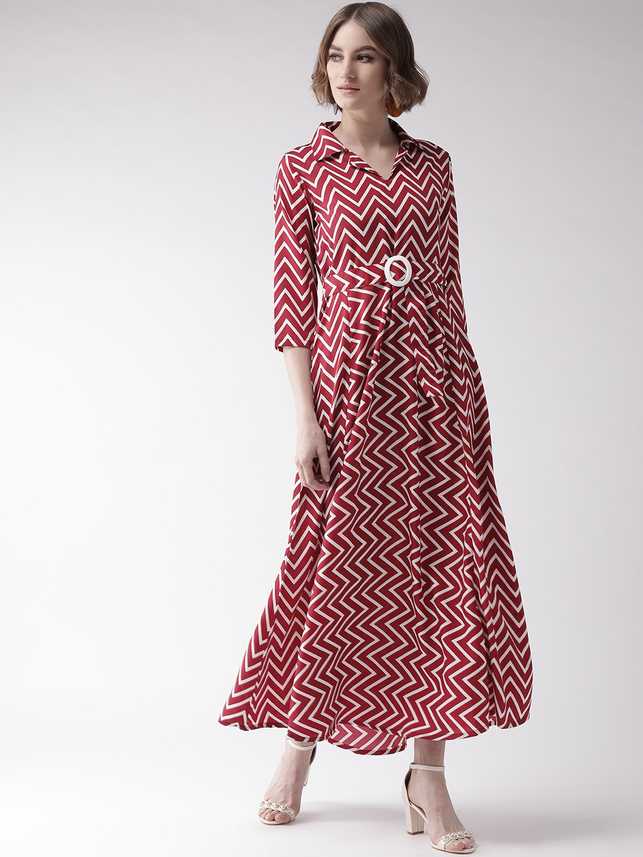 U F Women Maxi White Maroon Dress Buy U F Women Maxi White Maroon Dress Online At Best Prices In India Flipkart Com