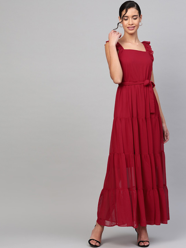 SASSAFRAS Women Maxi Red Dress - Buy 
