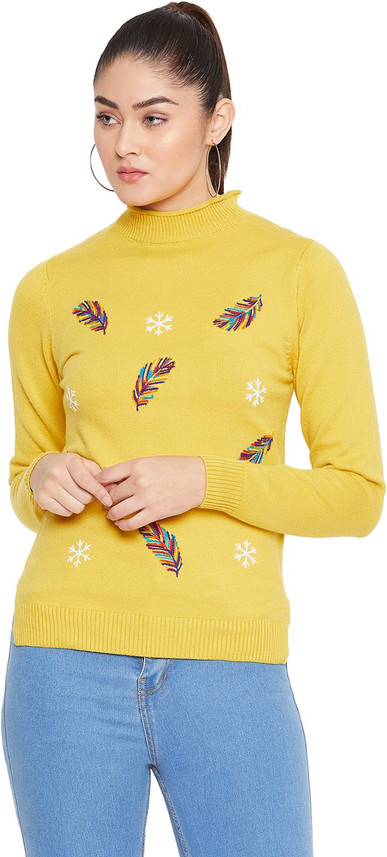 Neck Casual Women Yellow Sweater 