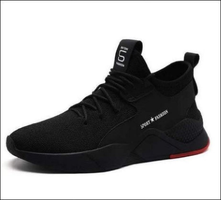 1AAROW Black Solid Lace Up Sports Shoes 