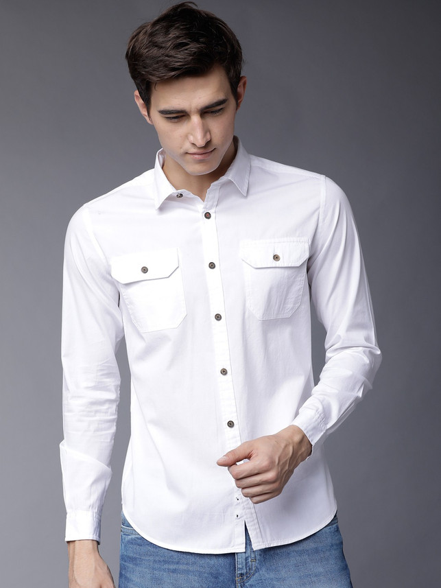 HIGHLANDER Men Solid Casual White Shirt 