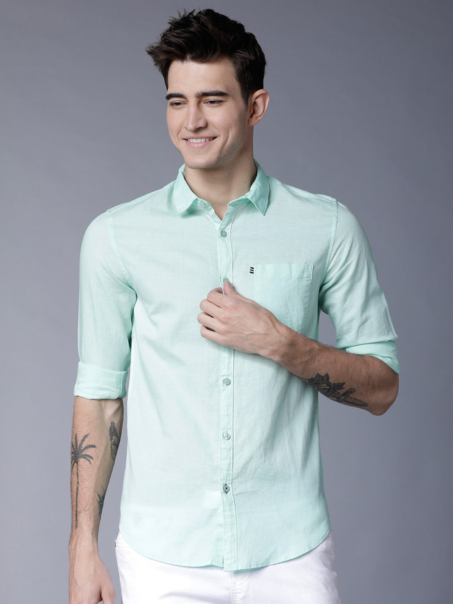 HIGHLANDER Men Solid Casual Light Green 