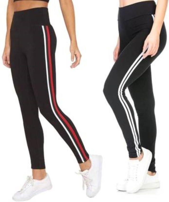 red and white striped leggings women's