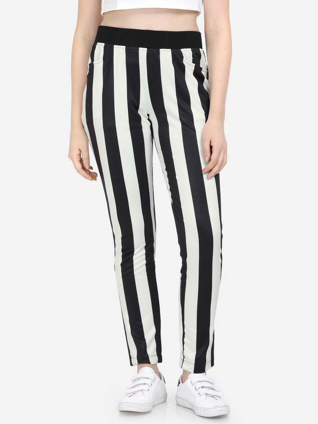 women's black track pants with white stripe