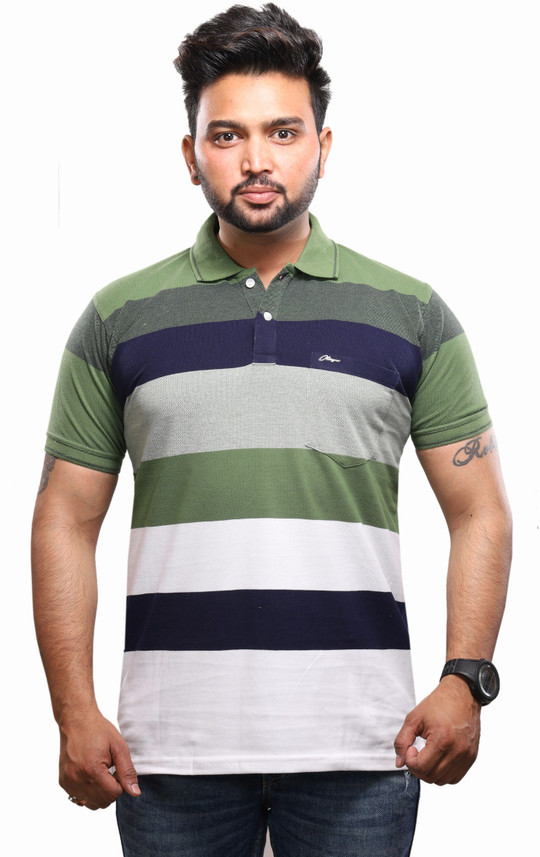 Buy Otaya Striped Men Polo Neck Green T 