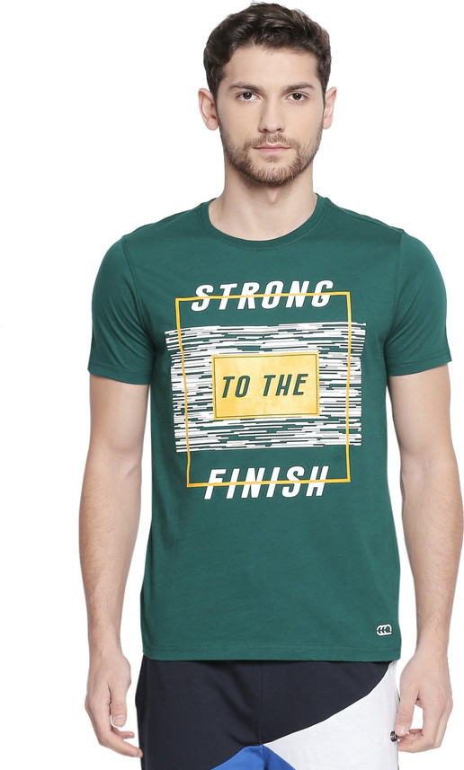 Pantaloons Printed Men Round Neck Green 