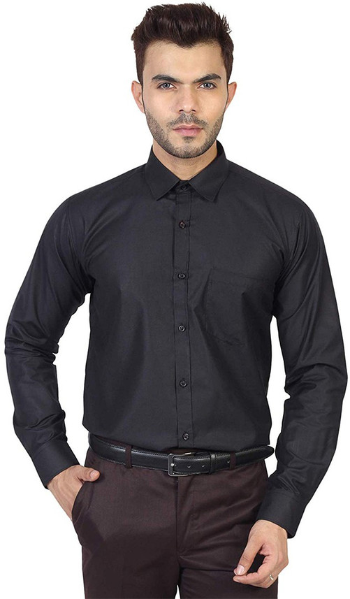 Classic Men Solid Formal Black Shirt 