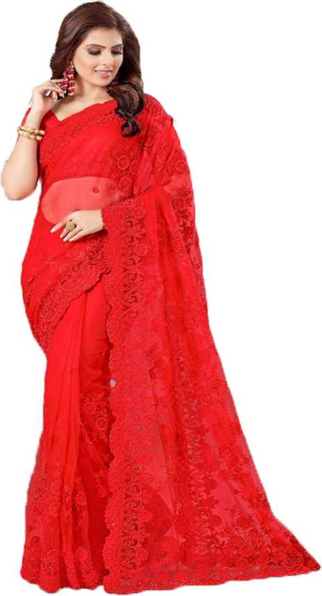 Buy Chicplus Designer Embroidered Fashion Georgette Net Red Sarees Online Best Price In India Flipkart Com