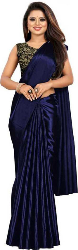 dark blue plain saree