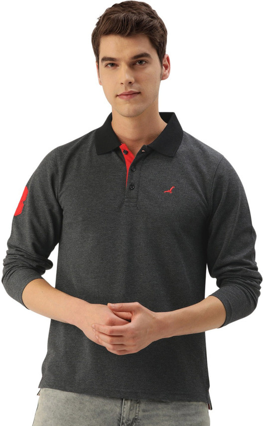 American Crew Solid Men Polo Neck Grey 