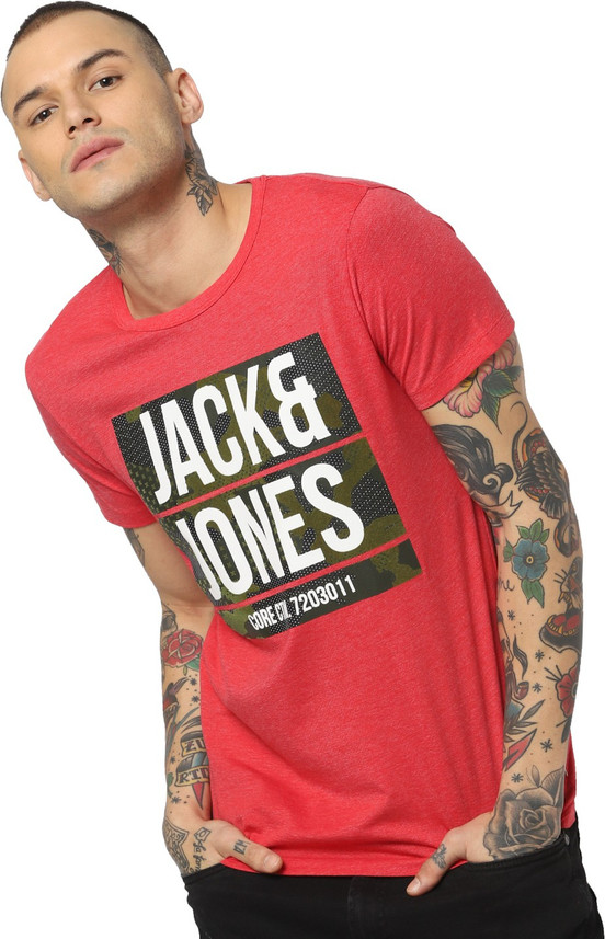 JACK \u0026 JONES Printed Men Round Neck Red 