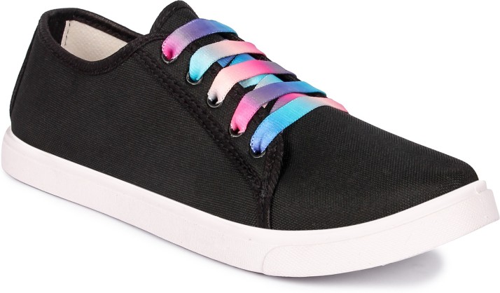 black shoes with colored laces