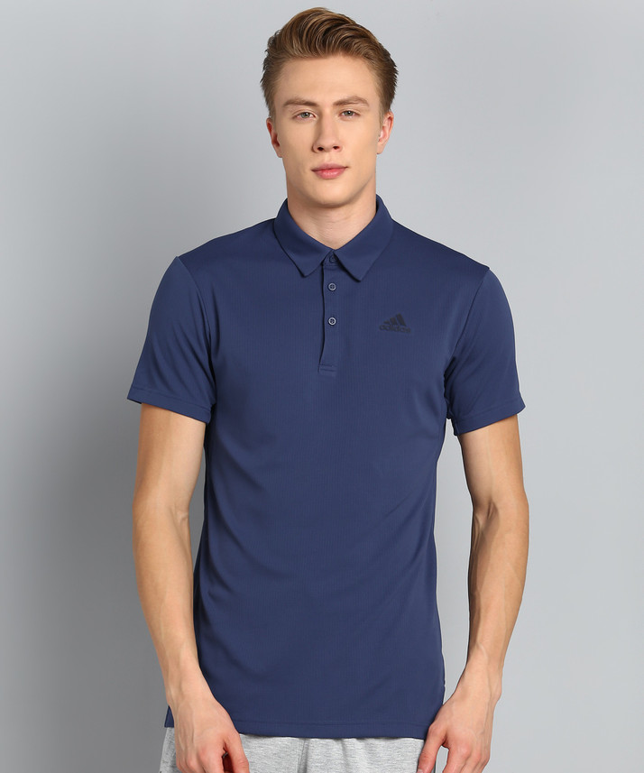 ADIDAS Solid Men Polo Neck Blue T-Shirt - Buy ADIDAS Solid Men Polo Neck  Blue T-Shirt Online at Best Prices in India | Flipkart.com