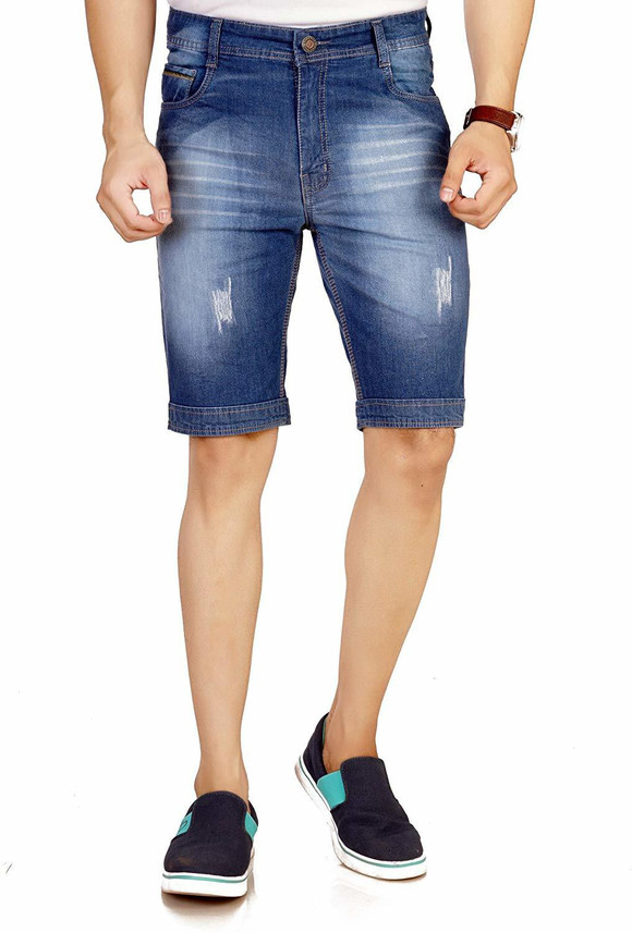Kolva Distressed Men Blue Denim Shorts 