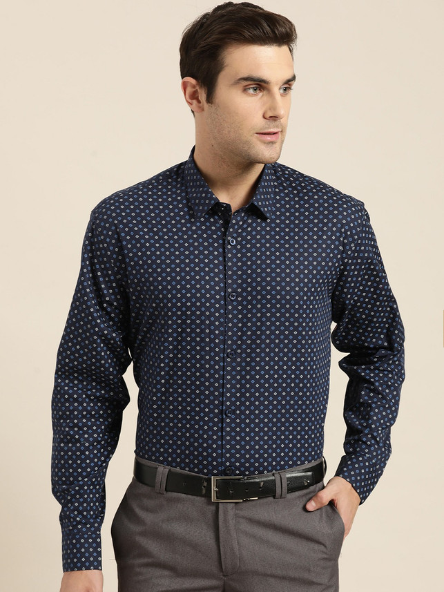 SOJANYA Men Printed Formal Dark Blue 