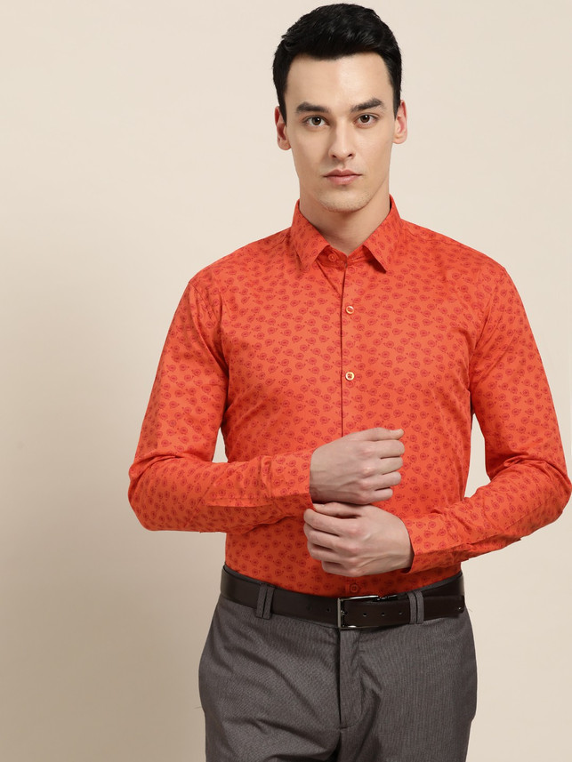 SOJANYA Men Printed Formal Orange Shirt 
